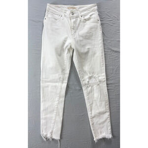 Levi's 721 High Rise Skinny Ankle Destroyed Raw Cuff Stretch Denim Jeans. 27 GUC